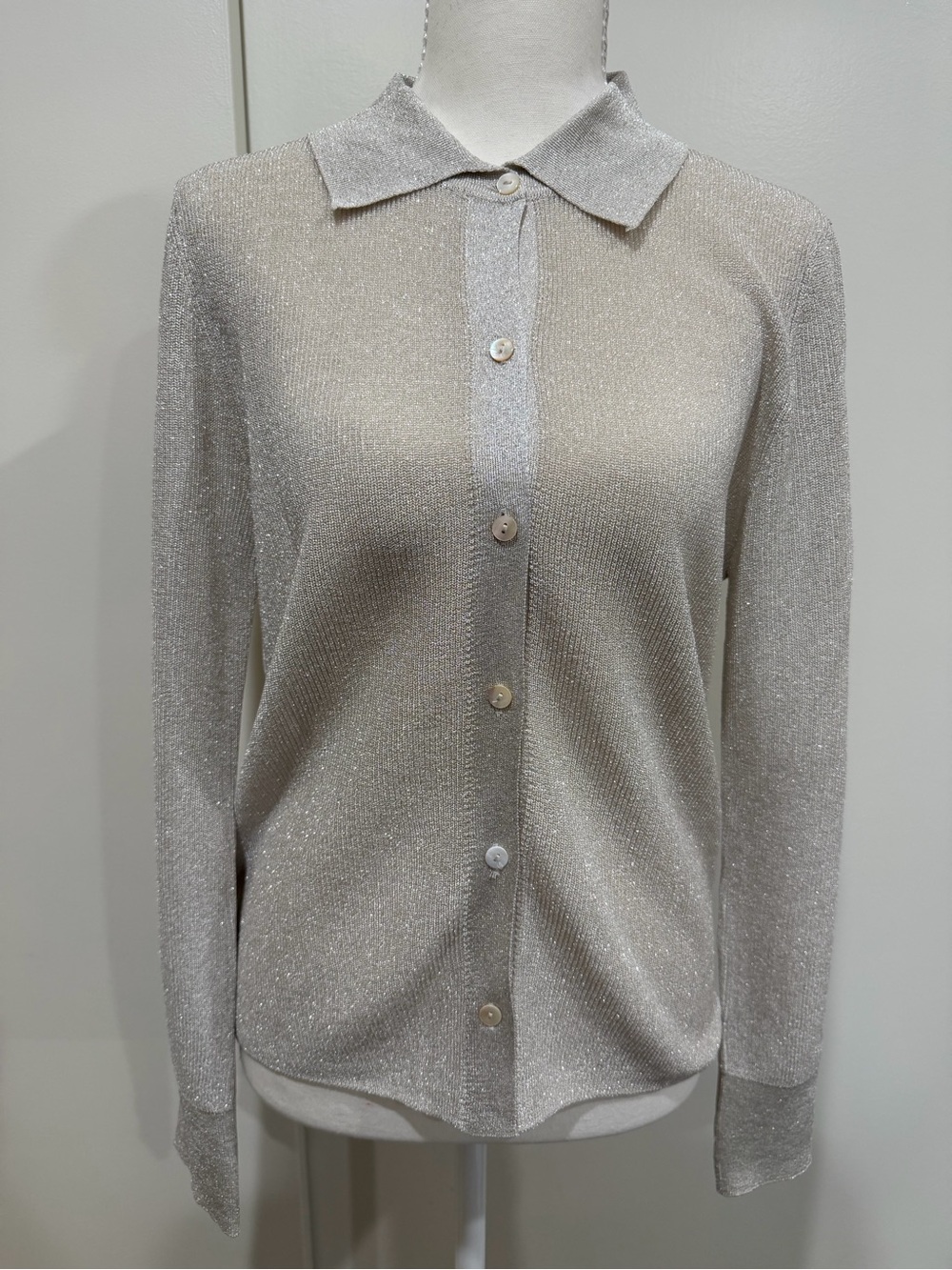 Mango Metallic Ivory Knit Top